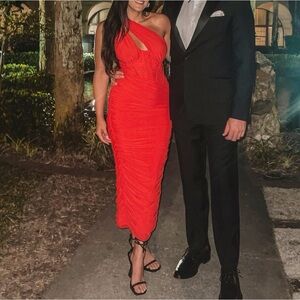 House of CB Red One-Shoulder Dress